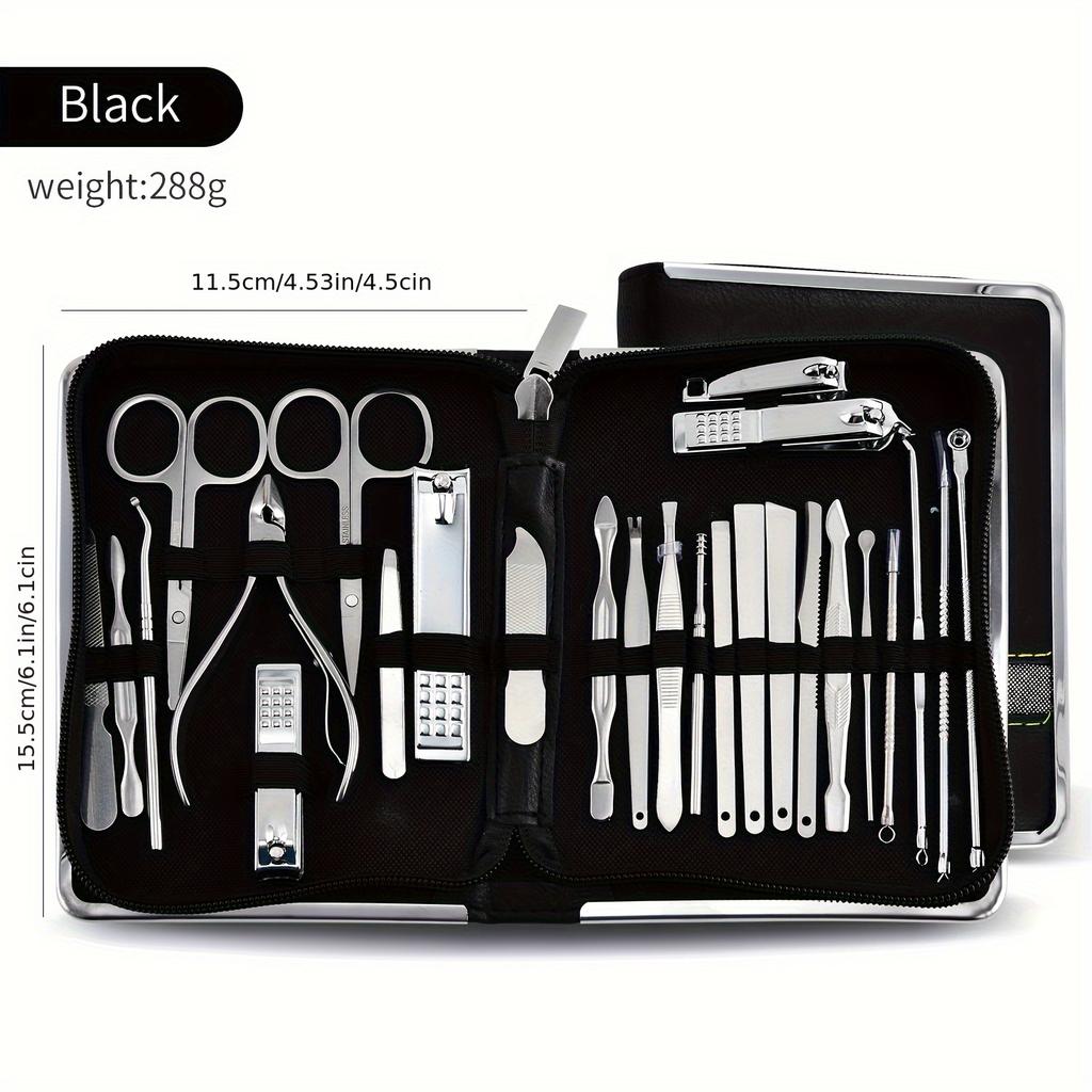 Professional Stainless Steel 26pcs Set Manicure & Pedicure Kit Precision Nail Care with Travel Case with Nail Clipper Scissor