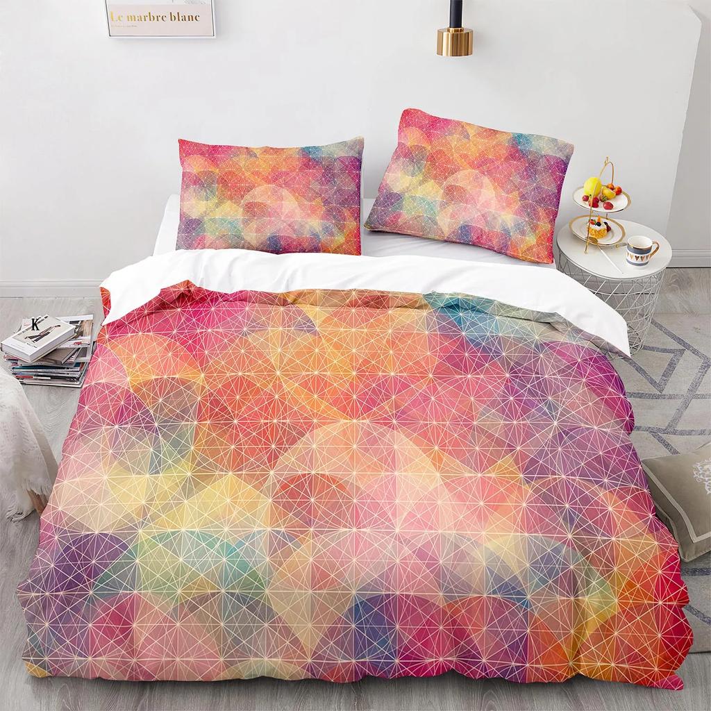 Geometry King Queen Duvet Cover Colorful Pattern Bedding Set For Kids Teens Boys Adult Abstract Art 2/3Pcs Polyester Quilt Cover