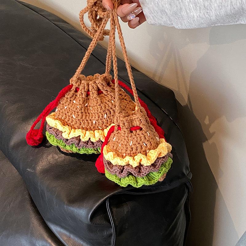 Premium sense niche messenger bag women's autumn and winter new cute funny hamburger bundle pocket small change bag