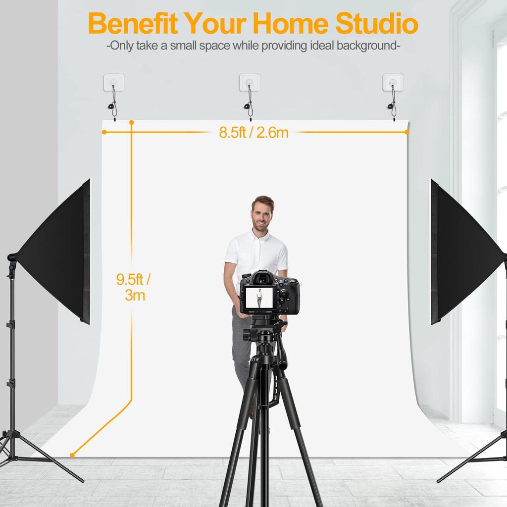 EMART Fundal Alb Mare 260cm x Pânză Albă pentru Fundal Poliester Ecran Perete Ușor de Potrivit pentru Pânză Profesională Foto Portret,