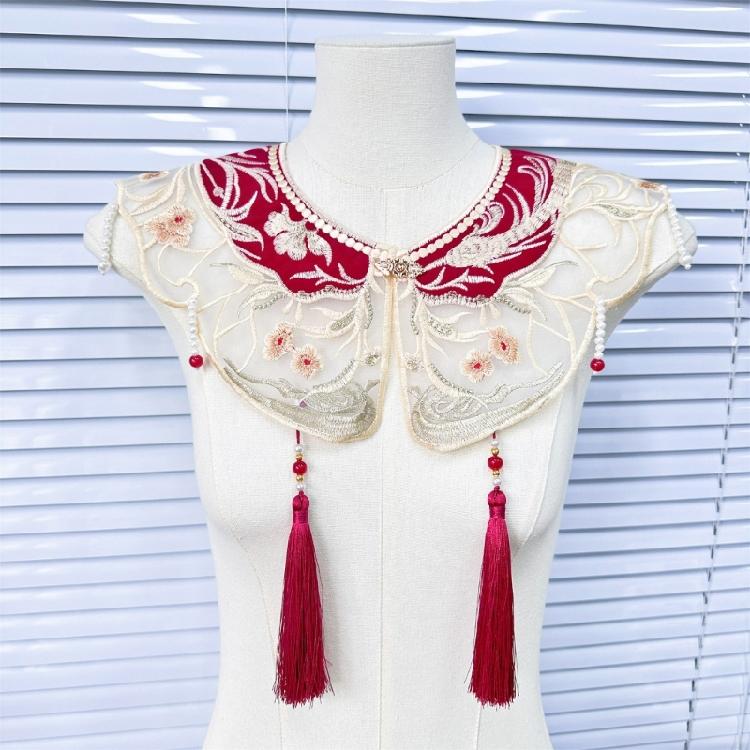 Girls Chinese Embroidered False Collar Traditional Hanfu Floral Cloud Shoulder