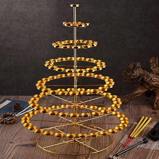 Buddhist Ghee Lamp Holder - Seven Stars Oil Lamp with Lotus Design for Temple Offerings and Everlasting Candle Display.