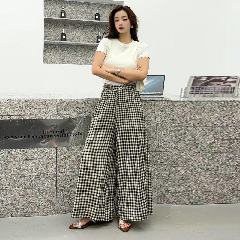 

Women s Rayon Plaid Wide Leg Skort Pants Summer Loose Flattering Trendy Versatile Casual Long Trousers one size