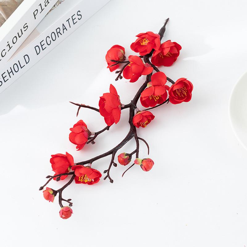 

Silk Plum Blossom Pot With Realistic Fake Flowers For Interior Decor And Photography Prop красный