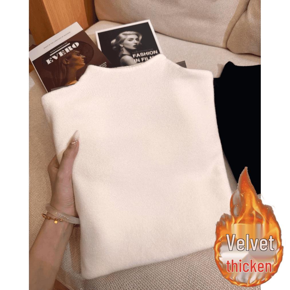 

Женский трикотажный базовый слой с толстым флисом и воротником-стойкой, свитер с полувысоким воротником для осени/зимы One Size【Anti-Pilling Fabric】