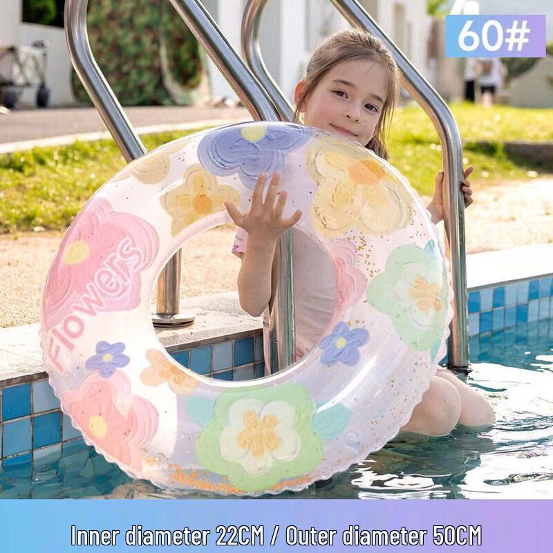 HANDUNYOU Glitter Spring Flower Inflatable Swim Ring