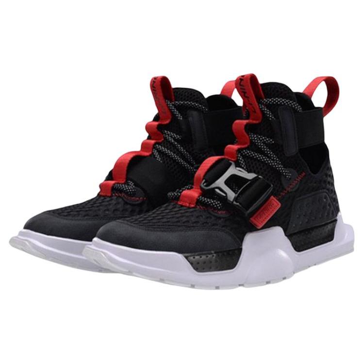Li Ning Reburn WS Cushioning Slip Resistant Abrasion Resistant High top Basketball Shoes Unisex Black Red AGBP023-5