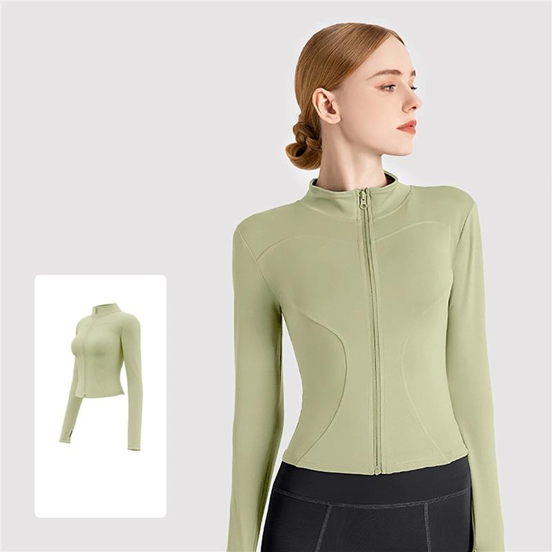 Högstretch Damyogakläder, Utomhuslöpningssportjackor, Tunna Fitness Långärmade Enfärgade Solskyddstoppar