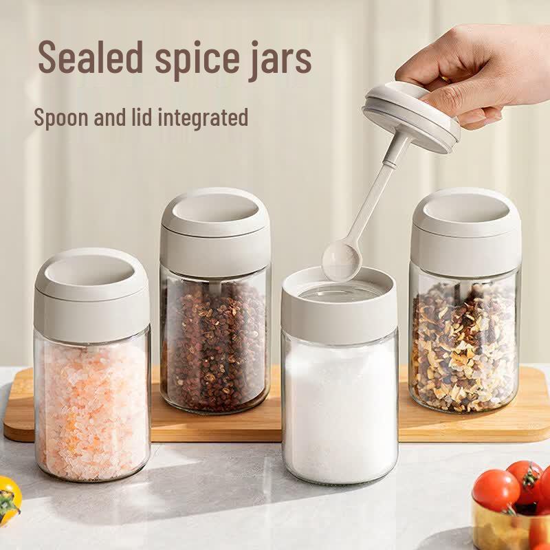 Japanese Style Glass Seasoning Jar with Spoon Lid