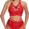 European & American Sexy Mesh Lingerie Set with Crisscross Straps - Two-Piece See-through