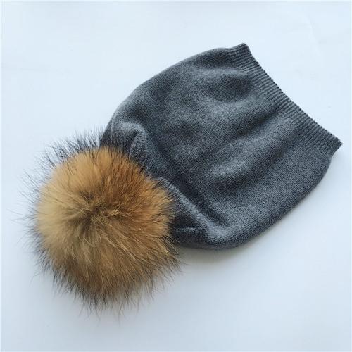 Real Raccoon Fur Pom Pom Knitted Hat Women Beanies Cashmere Winter Hat Female Girl Cotton Skullies Wool Beanie Hat