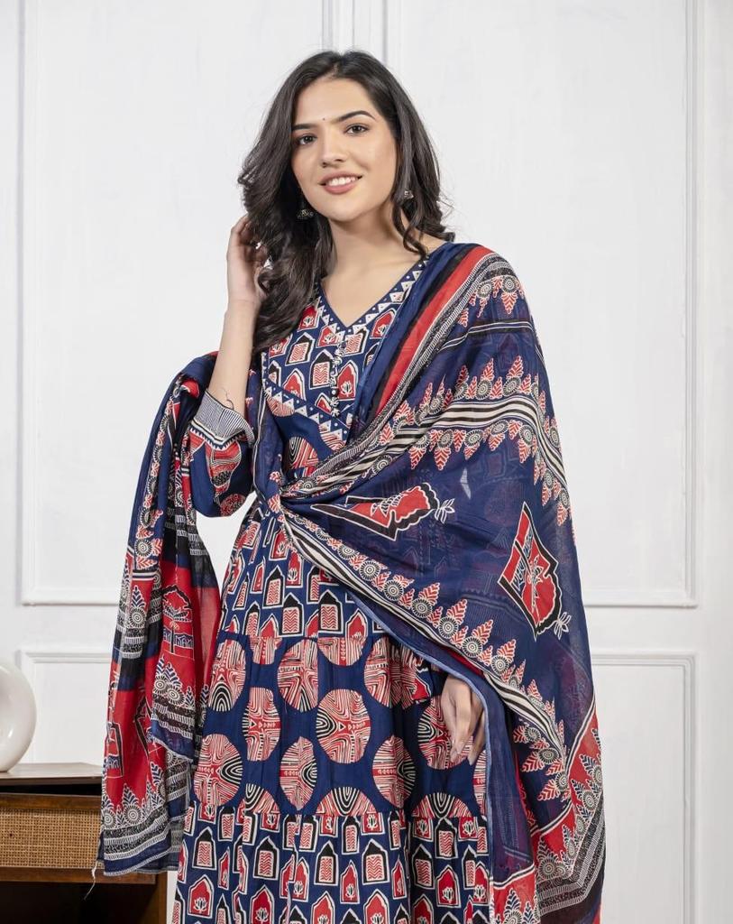 Indian Pakistani Designer Angrakha Style Kurti Pant Dupatta Set Party Wear Bollywood Salwar Suit