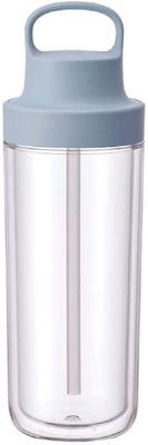 KINTO Light mit Spülmaschinenfest Doppel 20073 To-Go Flasche, 480ml, Blau, Strohhalm, Leichtgewicht, Sicher, Wandig,