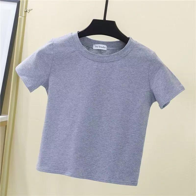 Women's High Neck Short Sleeve Crop Top - Summer Solid Color Sporty Belly Button Revealing Undershirt