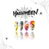 Halloween Press on Nails Medium Almond Fake Nails with Designs Cute Ghost Stick on Nails Rainbow Swirl False Nails Bat Acrylic Nails Cobweb