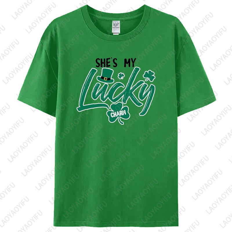 My Lucky Charm His and Hers Matching Unisex Cotton Tshirts Fun Couples Outfit St Patricks Day Tops Husband Wife Lovers Clothes