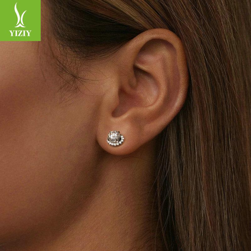 50 Points Shining Moissanite Stud Earrings, High-End Elegant Style S925 Sterling Silver Bright Stud Earrings.