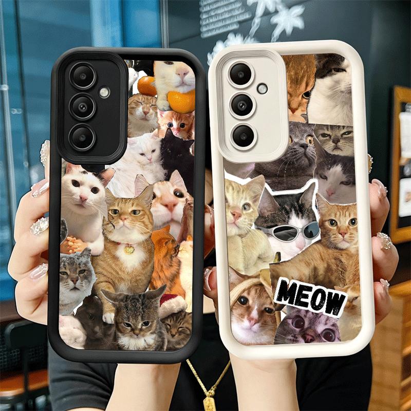 Phone Case for Samsung Galaxy A17 A16 A15 A14 A13 Crying Cats Combine Memes A56 A36 A26 A55 A35 A25 A54 A34 A24 A53 A33 A23 A07