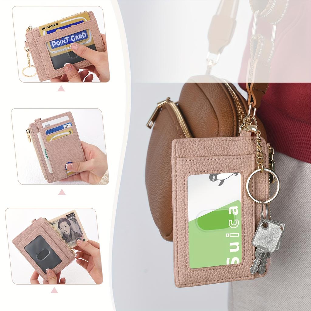 Ultra-Slim PU Leather Wallet with Keychain Zippered Coin Purse & Card Holder