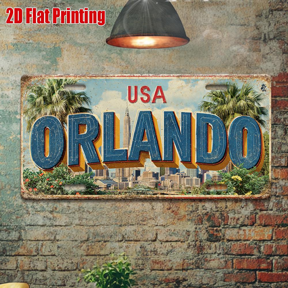 2D Flat, 2D Flat Print, Vintage Metal Wall Art, 1pc, Outdoor Wall Decor (30.48cm X 15.24cm), Orlando Sunshine Sign, Perfect for Living Room, Garden Wa