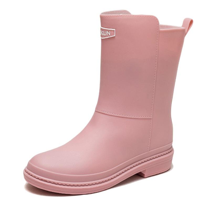Waterproof rain boots medium tube velvet rain shoes women wear non-slip students warm rubber shoes wear-resistant work water shoes winter