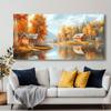 Autumn Lakeside Cabins Canvas Art Modern Abstract Painting Framelees High-Quality Print for Living Room, Bedroom, Office Decor
