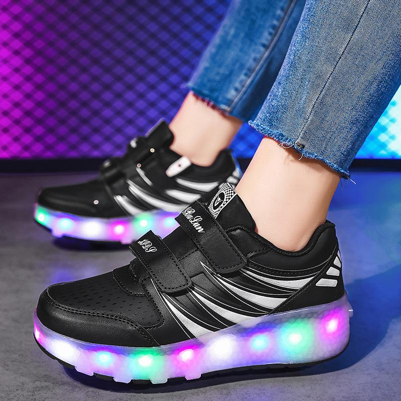 Children's luminous shoes USB runaway shoes with lights Girls' roller skates Outdoor sports Invisible student shoes with wheels