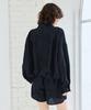 Leftseoul High-Neck Silky Satin Blouson [Dark Navy]