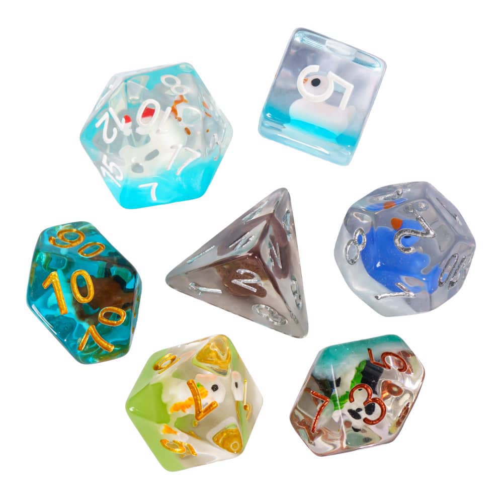 Cusdie Bulk Animal DND Dice 7Pcs Random Color D4 D6 D8 D10 D% D12 D20 Polyhedral Dice Set for D&D Role Playing Table Games