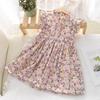 Summer Girls Dress Stand-up Collar Flying Sleeve Floral Skirt Fresh Button Doll Skirt