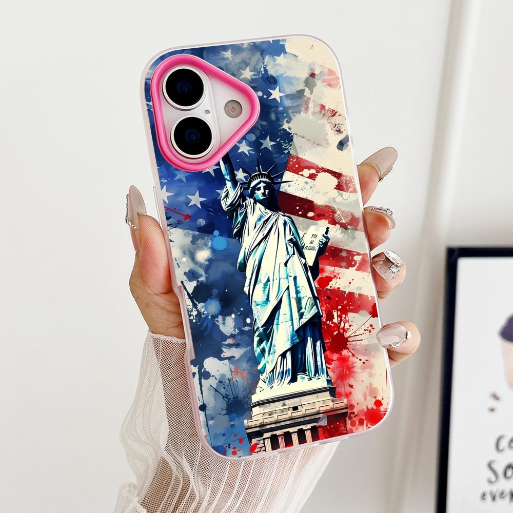 USA America Flag Jelly Double Layer Rose Red Mobile Phone Case for iPhone 17 16 15 14 13 12 11 Air Pro Max Plus Protective
