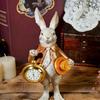 Easter Bunny Clock Decor Resin Rabbit Figurine with Top Hat And Pocket Watch Spring Vintage Bunny Statue for Desk Shelf Home Decor
