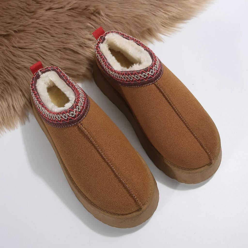 Schneestiefel für Damen im Winter, neue warme Kaschmir-Sohle, dicke Sohle, ohne Fersenbedeckung, Haarhalbschuh, Baumwollschuhe für Damen