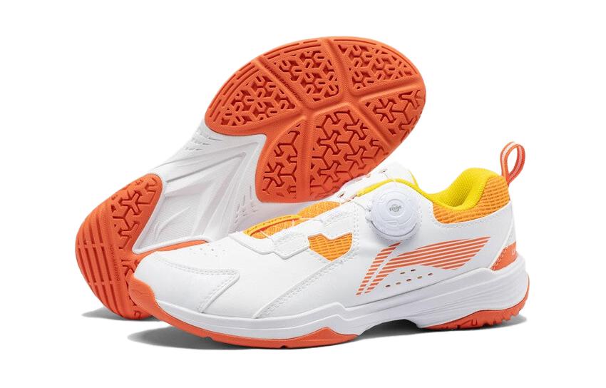 Li Ning Ace KD Synthetic Leather Anti Kick And Abrasion Resistant Low Top Kids' Training Shoes White Orange AYTT040-2