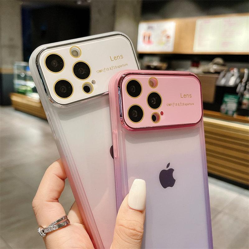 Luxury Gradient Large Window Lens Film TPU Case for iPhone 14 13 12 11 Pro Max All-inclusive Fall Protection Cases