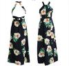Women Halter Neck Chiffon Dress Floral Print Sleeveless Split Backless Long Dress Boho Dress