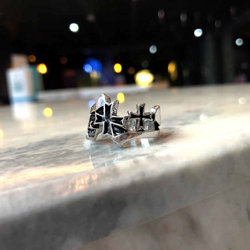 Retro Triple Cross Ring For Men Punk Gothic Rock Hiphop Adjustable Ring Handmade Unisex Zircon Bikers Accessories Lovers Gift