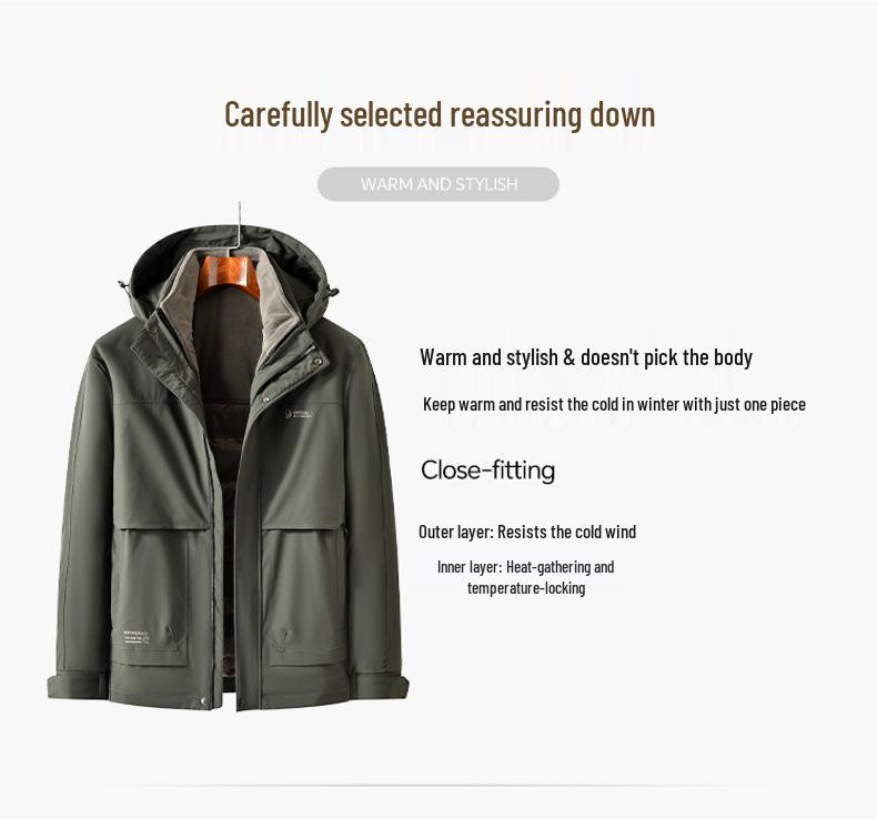 Men's Mid-Length Winter Down Jacket with Detachable Liner and Hood – Suitable for Middle-Aged and Elderly, Dad's Style, Thickened Coat