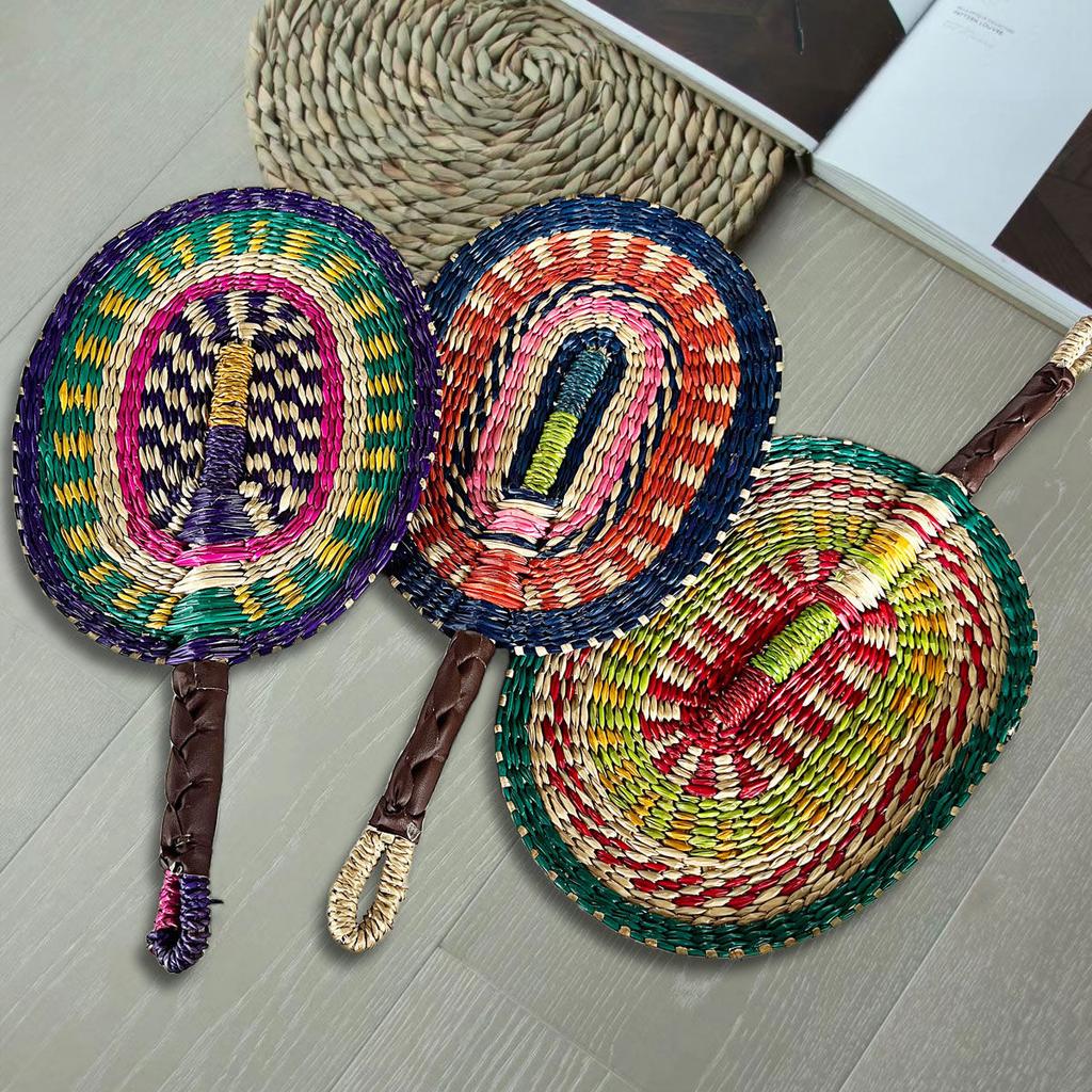 Vietnam Imports Hand Woven Seaweed Fan Oval Dopamine Daily Ins Style African Element Decoration Homestay Summer