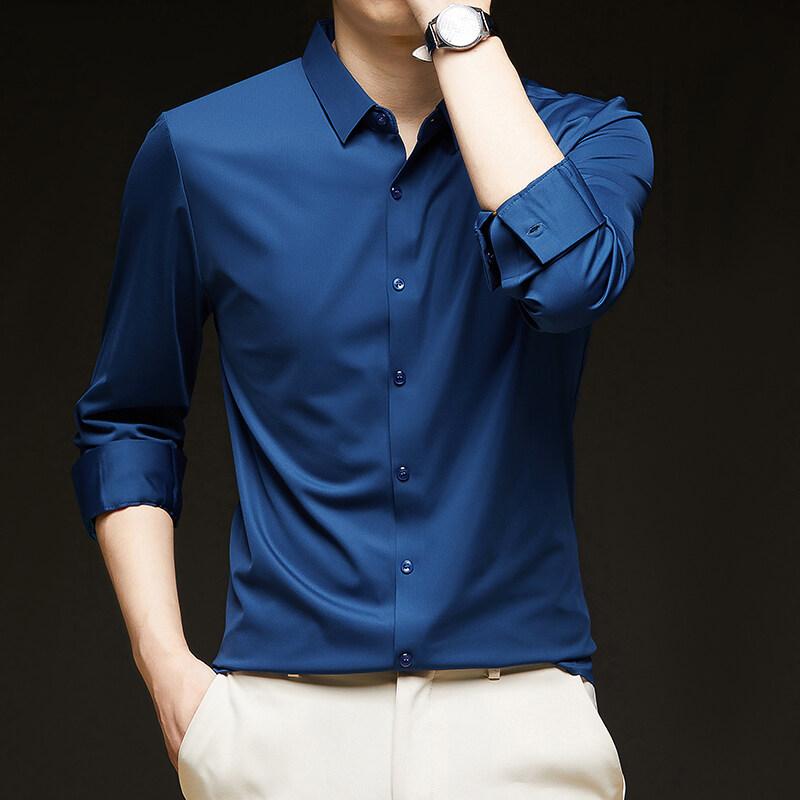 Men's 4-Way Stretch Dress Shirt Solid Long Sleeve Formal Shirts Wedding Business Casual Button Down Shirts