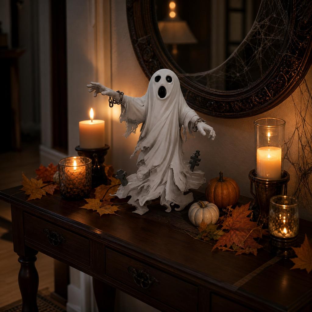 Halloween Resin Ghost Face Sculpture Decorative Figurine for Indoor Outdoor Haunted House Tabletop Display Decoration