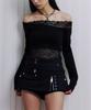 ILLIO Black Lace Off Shoulder Longsleeve