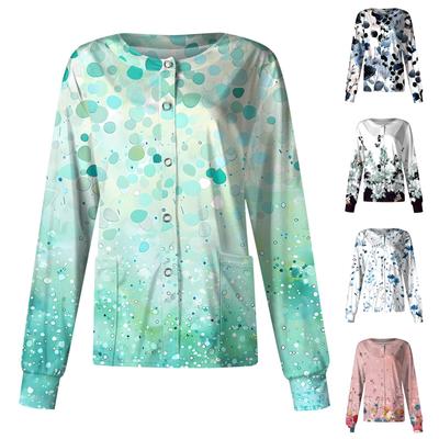 Women's Casual Long-sleeved Single-breasted Floral Printed Protective Clothing Cardigan Top