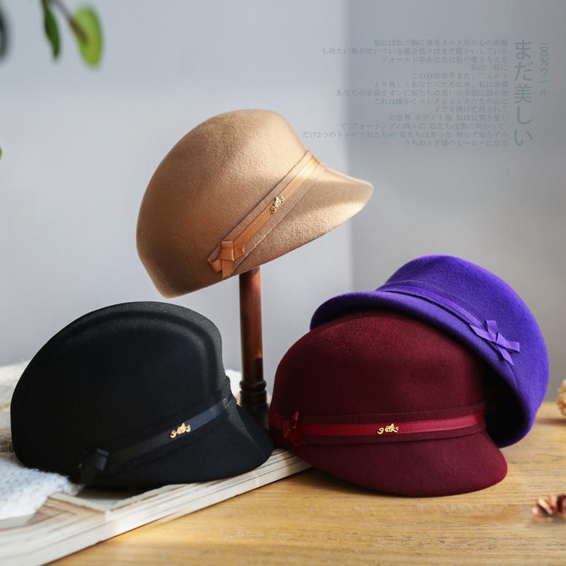 British military hat woolen duck tongue knight equestrian hat fashionable women's autumn and winter new felt hat