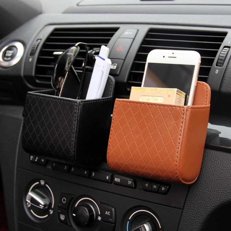 Car Phone Holder Mount Air Vent Hanging Storage Box Car Mobile Phone Bag Pu Leather Glasses Organizer Bag Support In Home