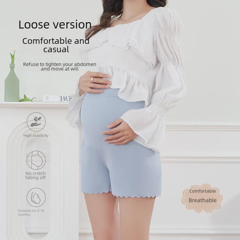 "Ice Silk Maternity Shorts: Thin, Belly-Supporting, Outdoor, Summer Style, Loose, Anti-Exposure Leggings."