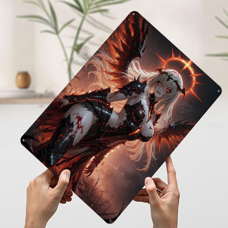 Fiery Angel of Darkness Printed Poster Customized Wall Art Retro Vintage Metal Tin Signs for Modern Home Decoration Luxury Decor