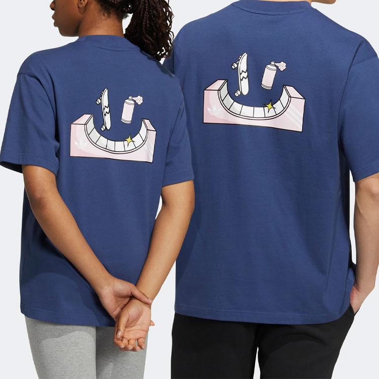 Adidas Originals Letter Print Sports Short Sleeve T-Shirt Unisex T-Shirts Blue H49560