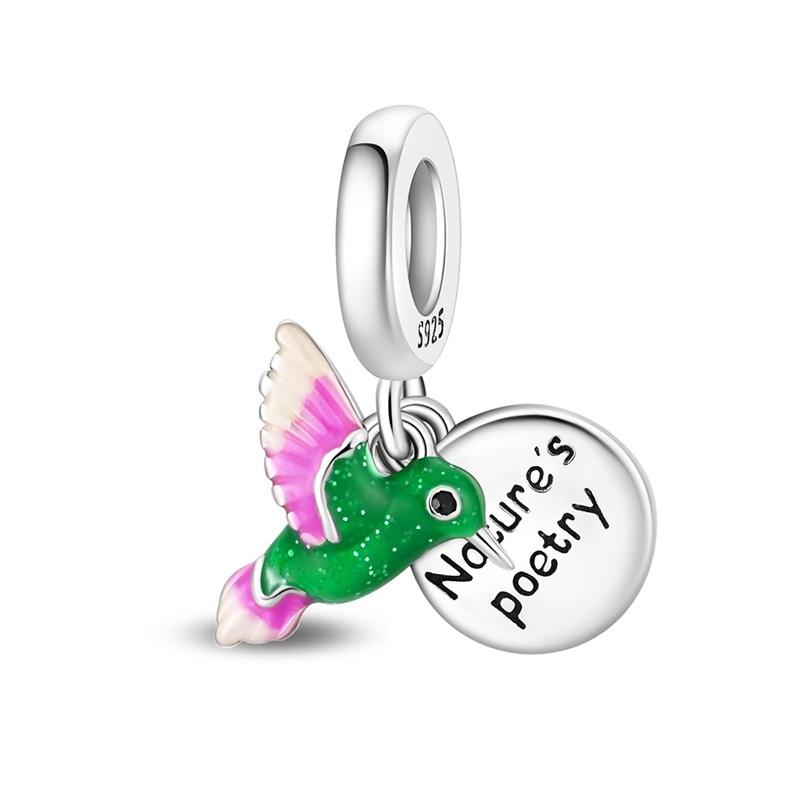 Luck Charm 925 Silver Four Leaf Clover Green Tree Frog Turtle Bead Pendant For Bracelet Women DIY Jewelry Gift