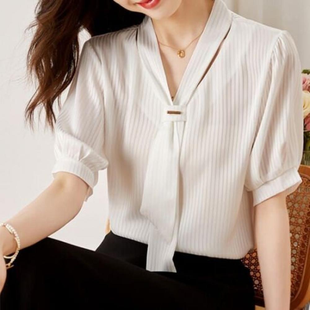 NaVaVa Office Short SleeVe V Neck Ribbon Blouse Nb2584